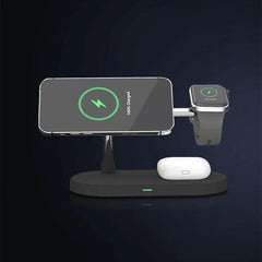 Multifunctional Five-In-One Magnetic Wireless Charging Watch Headset Desktop Mobile Phone Holder Charger 15W Fast Charge.