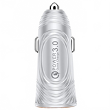 Silver car charger with 'Power 3.0' branding on a white background