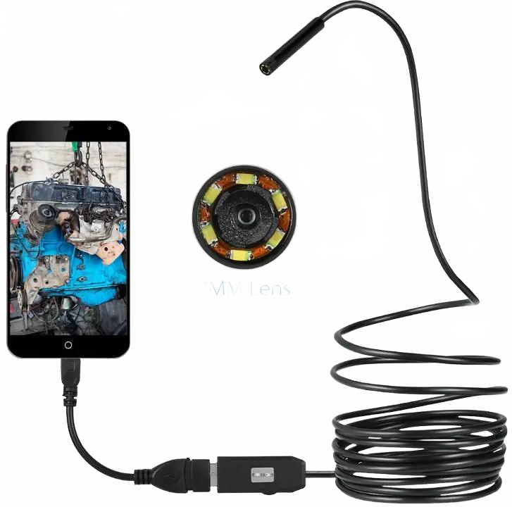 OWSOO 6 LED 7MM USB Endoscope Camera 5M Waterproof USB Wire Snake Tube Inspection Borescope For OTG Compatible Android Phones Charge Hub X