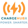 Logo of ChargeHub with orange symbols and text 'Power. Smarter.'