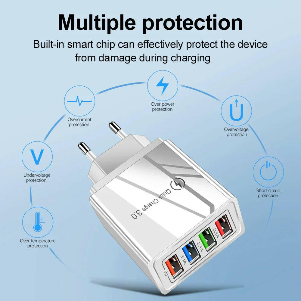 USB Charger Quick Charge 3.0 4 Phone Adapter For Tablet Portable Wall Mobile Charger Fast Charger.