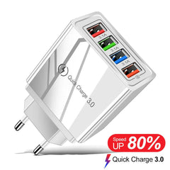 USB Charger Quick Charge 3.0 4 Phone Adapter For Tablet Portable Wall Mobile Charger Fast Charger.