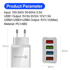USB Charger Quick Charge 3.0 4 Phone Adapter For Tablet Portable Wall Mobile Charger Fast Charger.